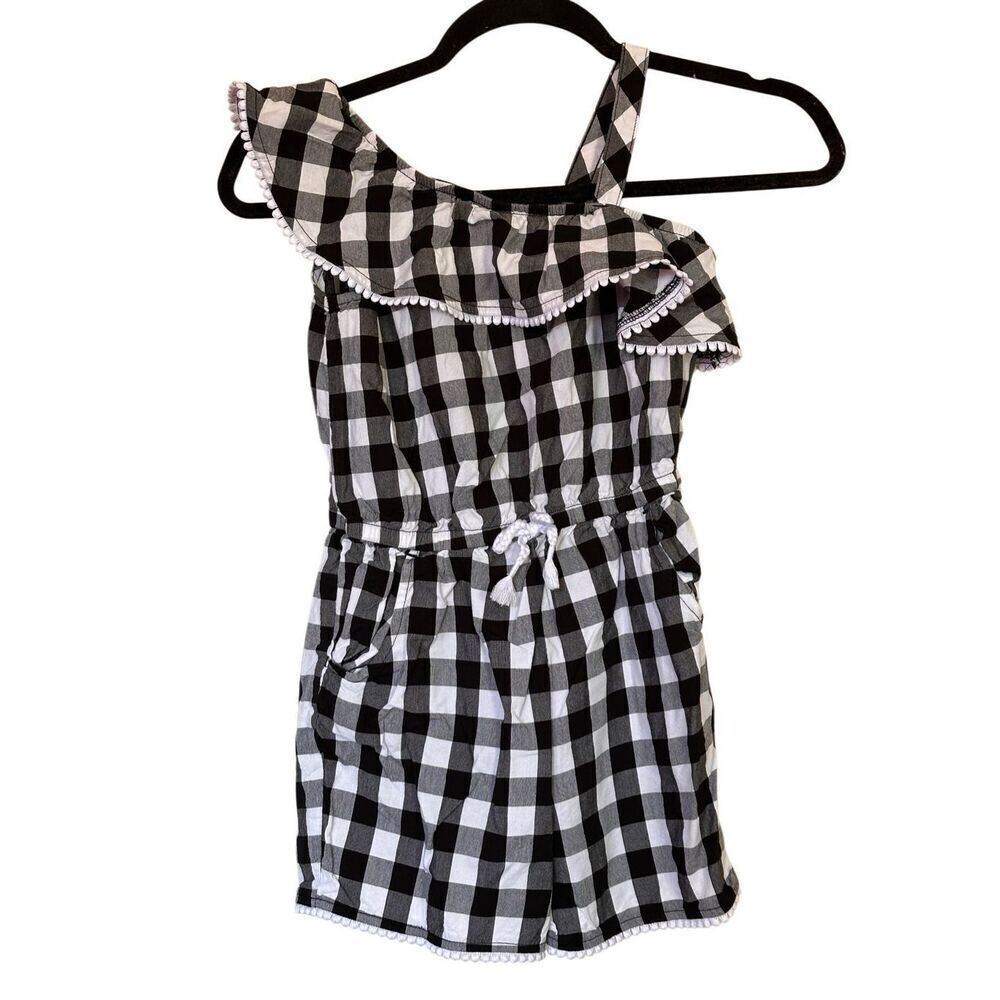 Wonder Nation Girls One Shoulder Black & White Romper Sz Medium 7/8